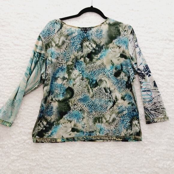Blouse Size XL Mob Wife Teal Reptile Metallic Maximalist Witchy Artsy Edgy Y2K - Picture 11 of 14